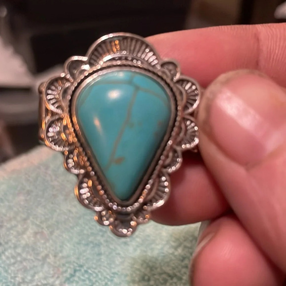 Adjustable turquoise and metal ring 💍 - Picture 1 of 5